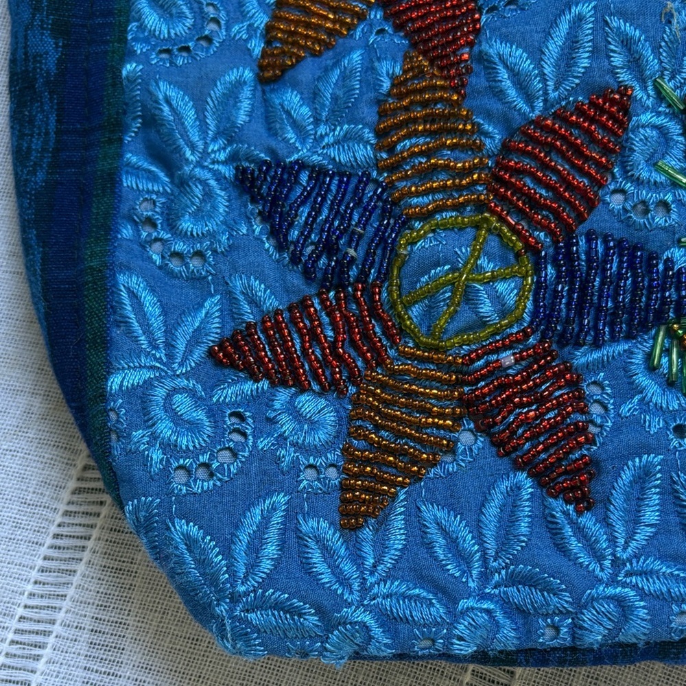 Handmade BoHo Blue Floral Shoulder Bag - Picture 5 of 13